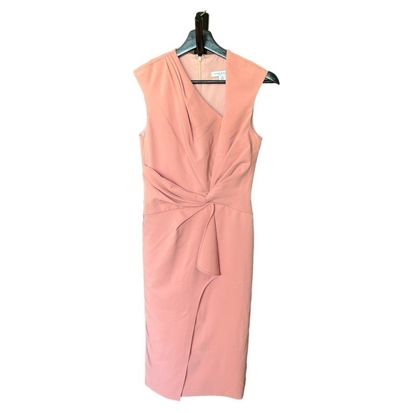 NWOT KAY UNGER Nel Asymmetric Neck Cocktail Midi Dress in Rosette - Picture 2 of 9